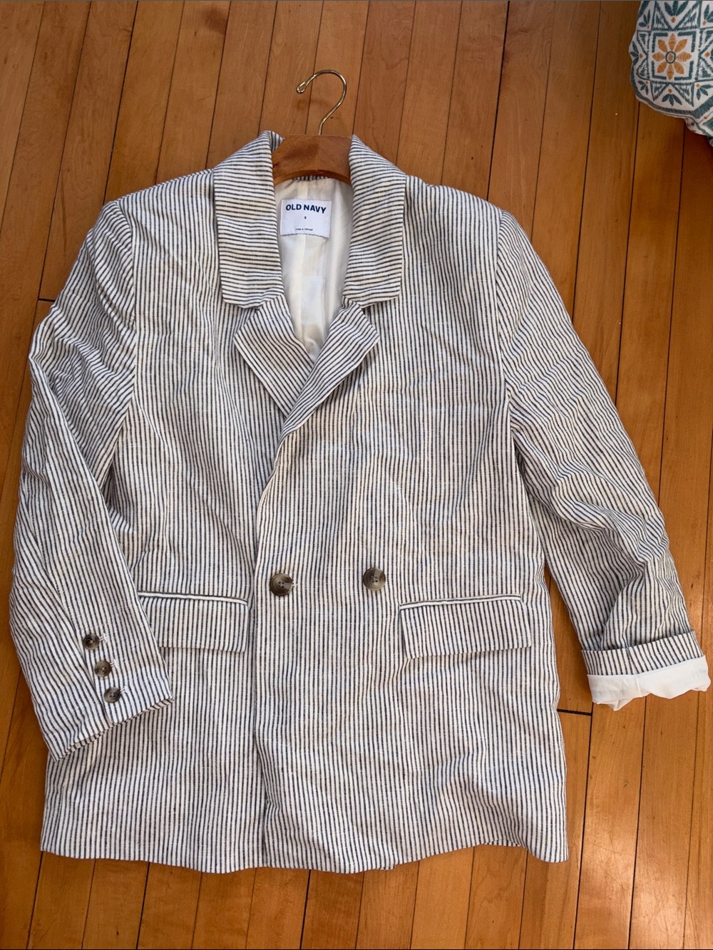 Old Navy Navy & White Striped Oversized Linen Blazer